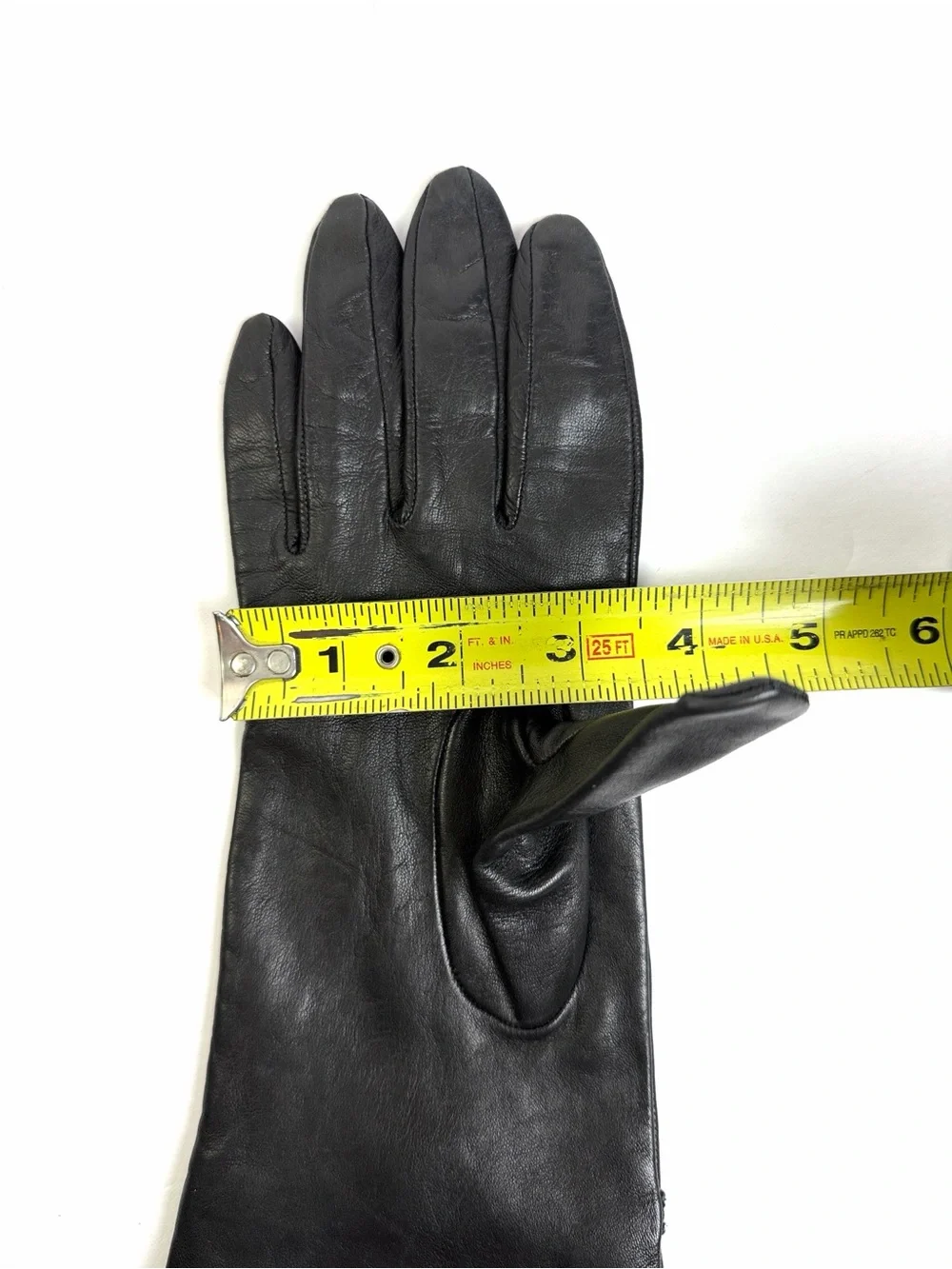 Portolano Black Leather Gloves Silk Lined with O-Ring Stud Details size 7,5